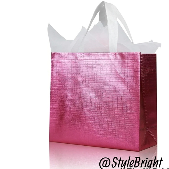 $5 Reusable Tote Gift Bags Large Handles & Insert 12.6 x 11 x 4.7" Pink Or Aqua - Picture 2 of 11